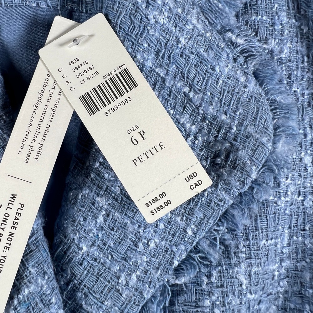 NWT Maeve Anthropologie Blue Tweed Longline Vest Pearl Button Frayed Trim 6P - Picture 5 of 11